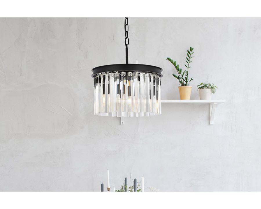 Elegant Crystal Prism 6 Light Round Chandelier - Matte Black, L 16" (1208D16MB-RC)