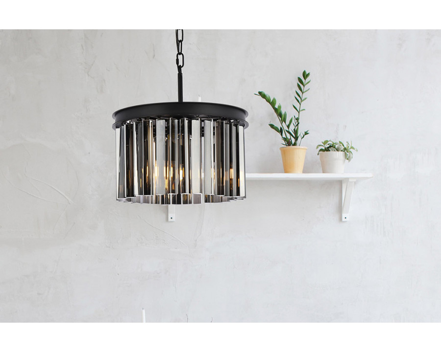 Elegant Crystal Prism 6 Light Round Chandelier - Matte Black/Silver, L 16" (1208D16MB-SS-RC)