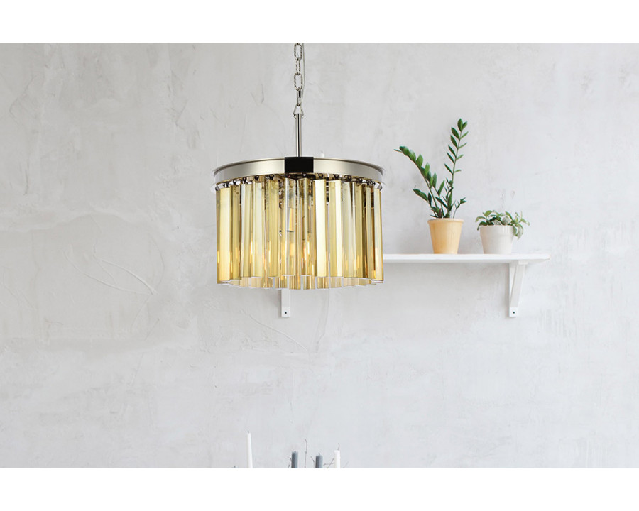 Elegant Crystal Prism 6 Light Round Chandelier - Polished Nickel/Gold, L 16" (1208D16PN-GT-RC)