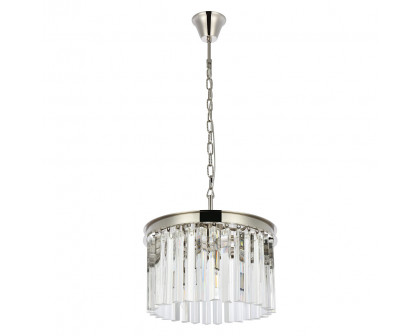 Elegant Crystal Prism 6 Light Round Chandelier - Polished Nickel, L 16" (1208D16PN-RC)