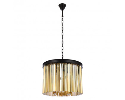 Elegant Crystal Prism 6 Light Round Chandelier - Matte Black/Gold, L 20" (1208D20MB-GT-RC)