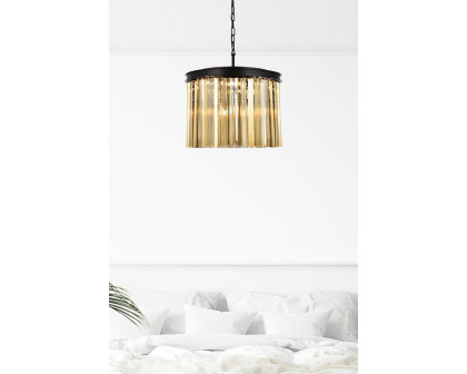 Elegant Crystal Prism 6 Light Round Chandelier - Matte Black/Gold, L 20" (1208D20MB-GT-RC)