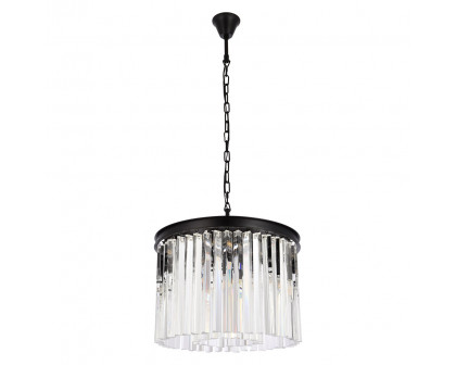 Elegant Crystal Prism 6 Light Round Chandelier - Matte Black, L 20" (1208D20MB-RC)