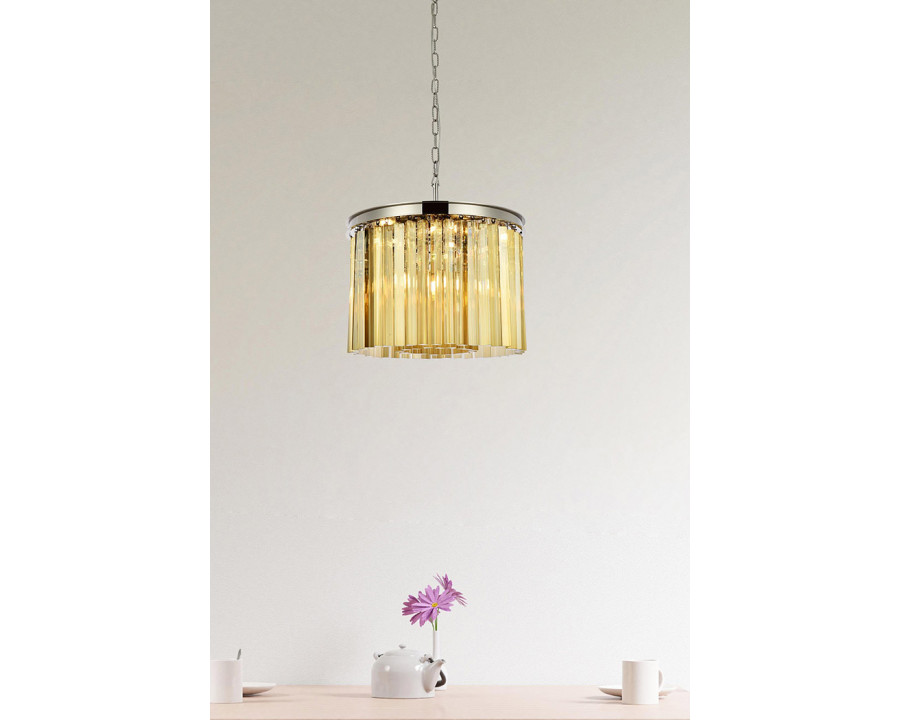 Elegant Crystal Prism 6 Light Round Chandelier - Polished Nickel/Gold, L 20" (1208D20PN-GT-RC)