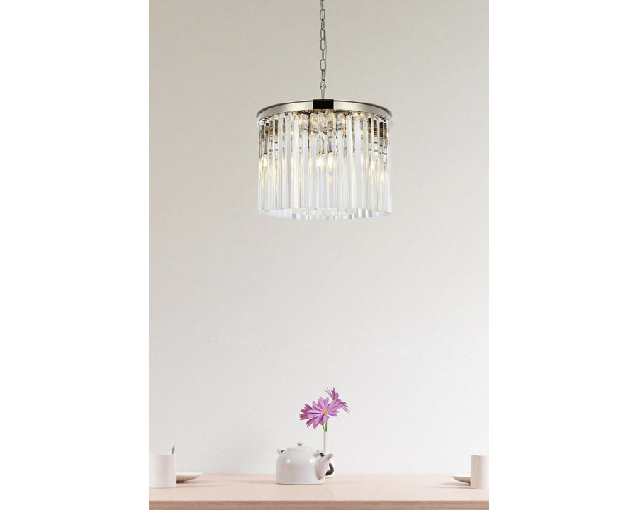 Elegant Crystal Prism 6 Light Round Chandelier - Polished Nickel, L 20" (1208D20PN-RC)