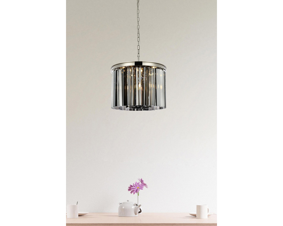 Elegant Crystal Prism 6 Light Round Chandelier - Polished Nickel/Silver, L 20" (1208D20PN-SS-RC)