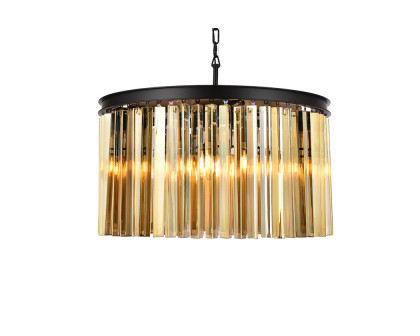 Elegant Crystal Prism 6 Light Round Chandelier - Matte Black/Gold, L 26" (1208D26MB-GT-RC)