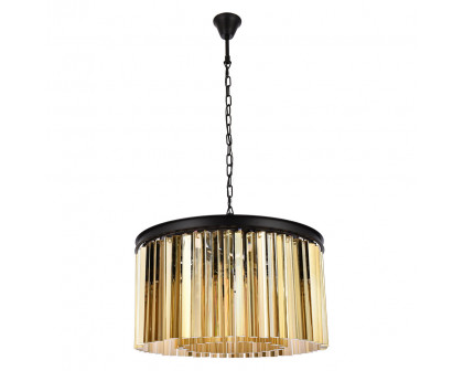 Elegant Crystal Prism 6 Light Round Chandelier - Matte Black/Gold, L 26" (1208D26MB-GT-RC)