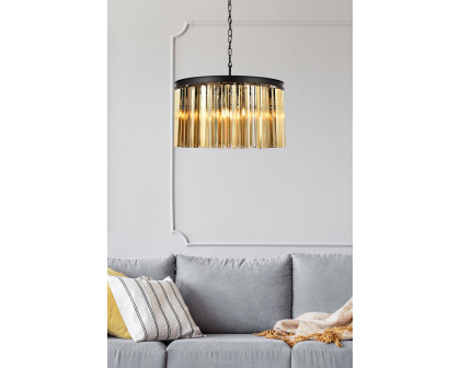 Elegant Crystal Prism 6 Light Round Chandelier - Matte Black/Gold, L 26" (1208D26MB-GT-RC)