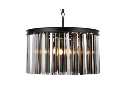 Elegant Crystal Prism 6 Light Round Chandelier - Matte Black/Silver, L 26" (1208D26MB-SS-RC)