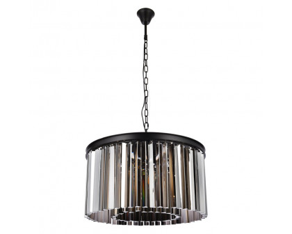 Elegant Crystal Prism 6 Light Round Chandelier - Matte Black/Silver, L 26" (1208D26MB-SS-RC)