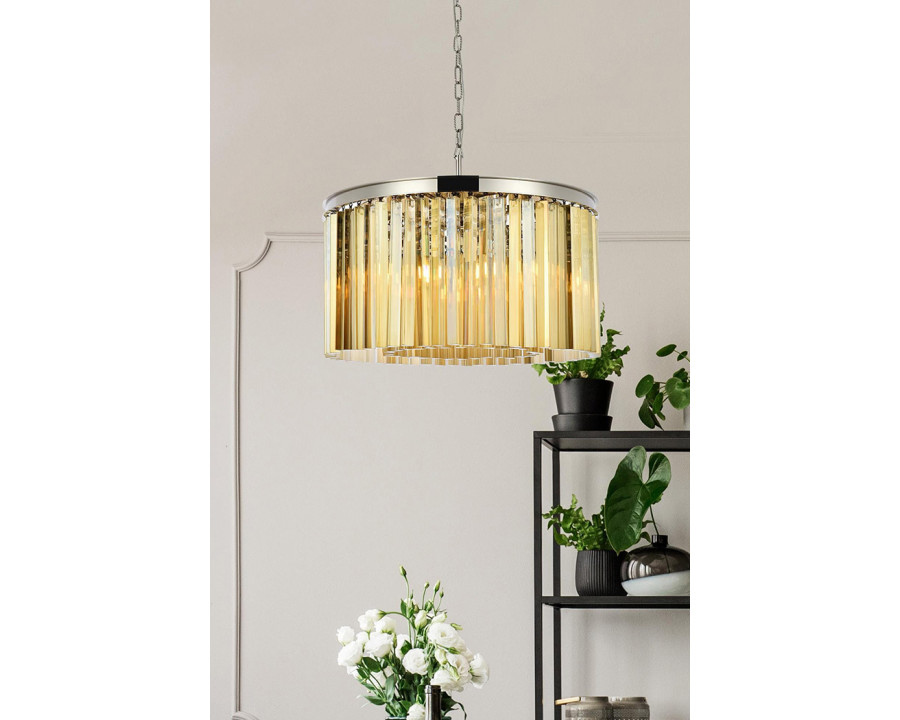 Elegant Crystal Prism 6 Light Round Chandelier - Polished Nickel/Gold, L 26" (1208D26PN-GT-RC)