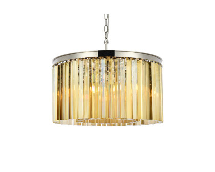 Elegant Crystal Prism 6 Light Round Chandelier - Polished Nickel/Gold, L 26" (1208D26PN-GT-RC)