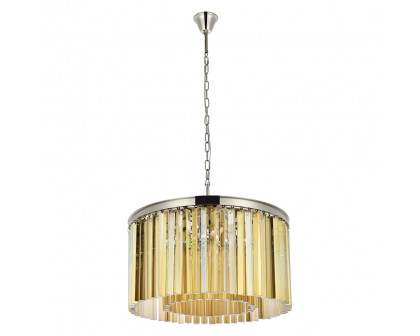 Elegant Crystal Prism 6 Light Round Chandelier - Polished Nickel/Gold, L 26" (1208D26PN-GT-RC)