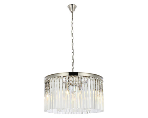 Elegant Crystal Prism 6 Light Round Chandelier - Polished Nickel, L 26" (1208D26PN-RC)