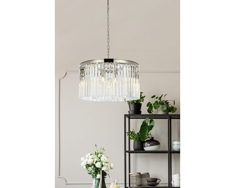 Elegant Crystal Prism 6 Light Round Chandelier - Polished Nickel, L 26" (1208D26PN-RC)