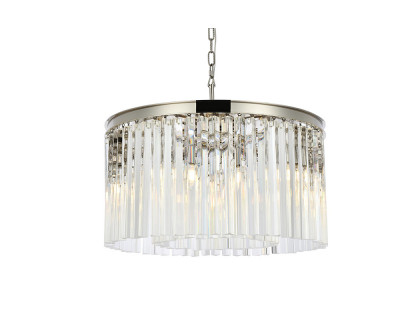 Elegant Crystal Prism 6 Light Round Chandelier - Polished Nickel, L 26" (1208D26PN-RC)