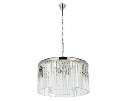 Elegant Crystal Prism 6 Light Round Chandelier - Polished Nickel, L 26" (1208D26PN-RC)