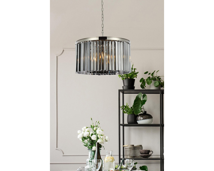 Elegant Crystal Prism 6 Light Round Chandelier - Polished Nickel/Silver, L 26" (1208D26PN-SS-RC)