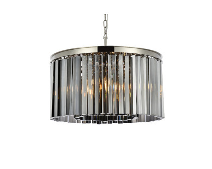 Elegant Crystal Prism 6 Light Round Chandelier - Polished Nickel/Silver, L 26" (1208D26PN-SS-RC)