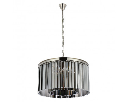 Elegant Crystal Prism 6 Light Round Chandelier - Polished Nickel/Silver, L 26" (1208D26PN-SS-RC)