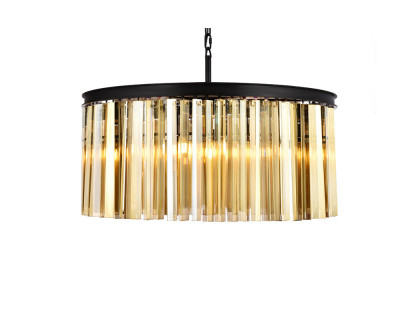 Elegant Crystal Prism 6 Light Round Chandelier - Matte Black/Gold, L 31.5" (1208D31MB-GT-RC)