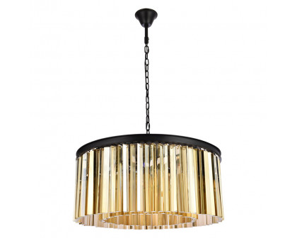 Elegant Crystal Prism 6 Light Round Chandelier - Matte Black/Gold, L 31.5" (1208D31MB-GT-RC)