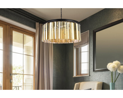 Elegant Crystal Prism 6 Light Round Chandelier - Matte Black/Gold, L 31.5" (1208D31MB-GT-RC)