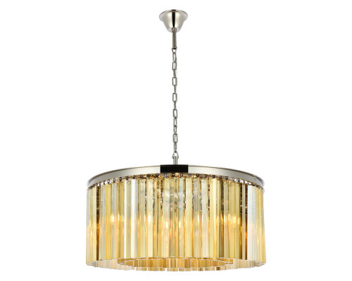 Elegant Crystal Prism 6 Light Round Chandelier - Polished Nickel/Gold, L 31.5" (1208D31PN-GT-RC)