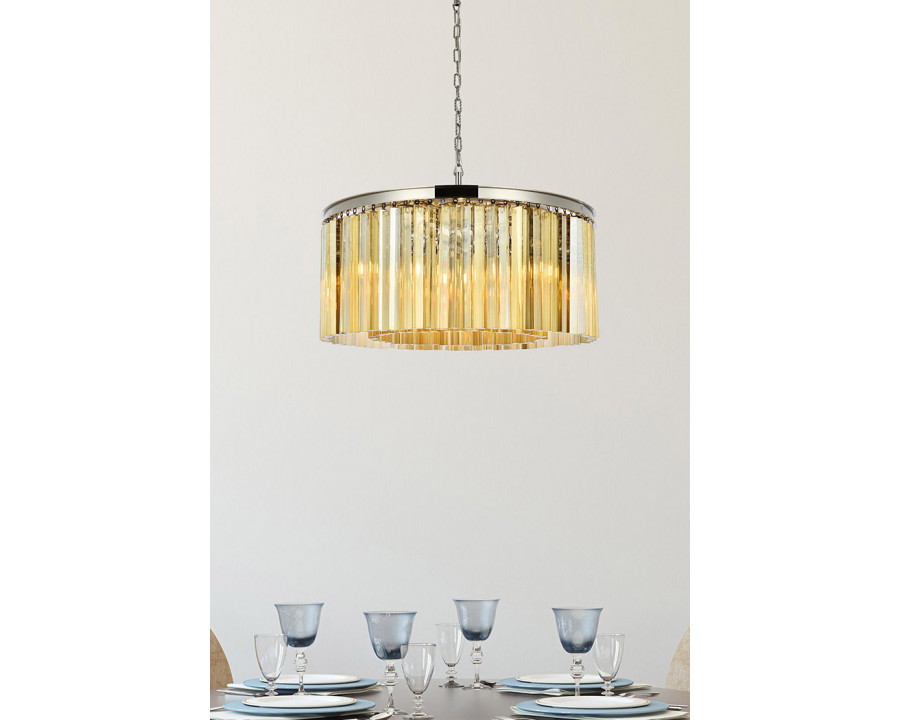 Elegant Crystal Prism 6 Light Round Chandelier - Polished Nickel/Gold, L 31.5" (1208D31PN-GT-RC)