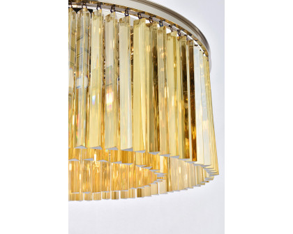 Elegant Crystal Prism 6 Light Round Chandelier - Polished Nickel/Gold, L 31.5" (1208D31PN-GT-RC)