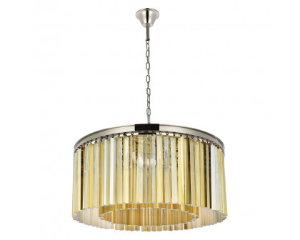 Elegant Crystal Prism 6 Light Round Chandelier - Polished Nickel/Gold, L 31.5" (1208D31PN-GT-RC)