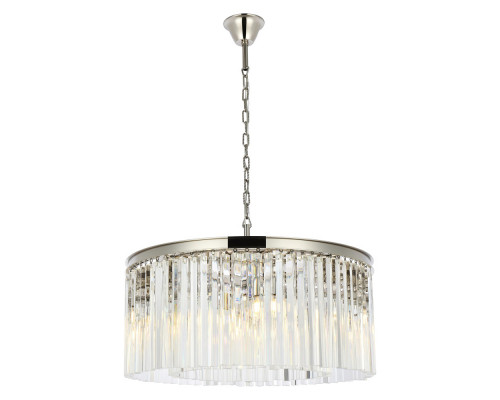 Elegant Crystal Prism 6 Light Round Chandelier - Polished Nickel, L 31.5" (1208D31PN-RC)