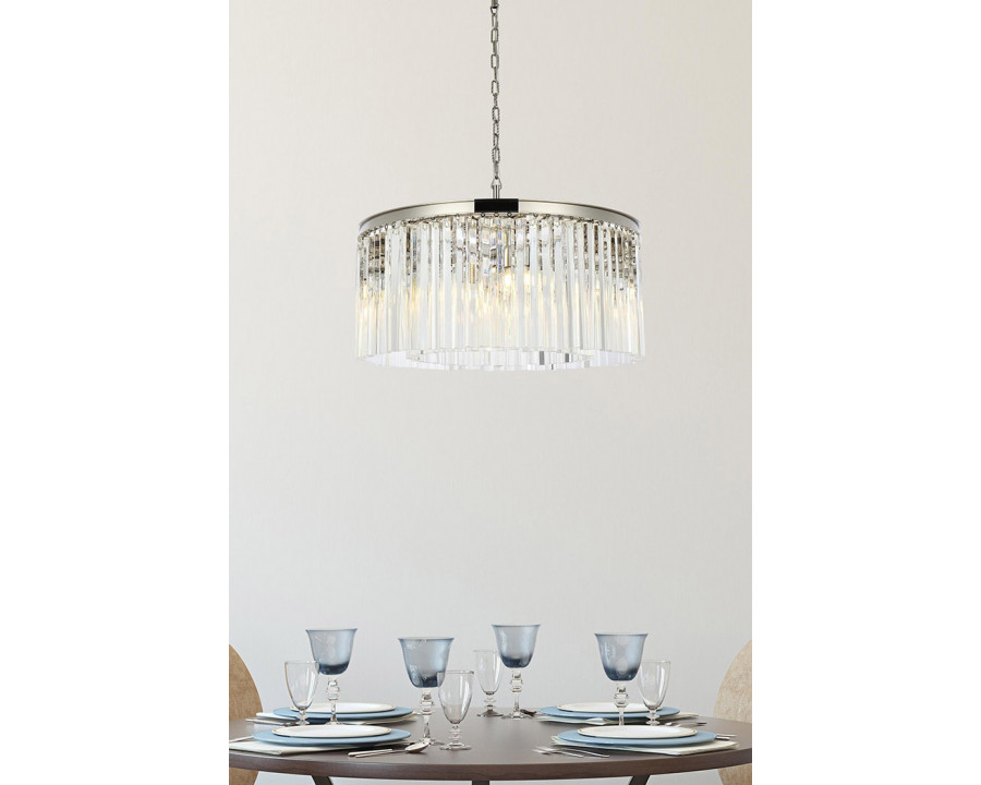 Elegant Crystal Prism 6 Light Round Chandelier - Polished Nickel, L 31.5" (1208D31PN-RC)