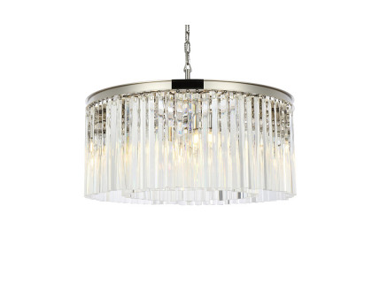 Elegant Crystal Prism 6 Light Round Chandelier - Polished Nickel, L 31.5" (1208D31PN-RC)