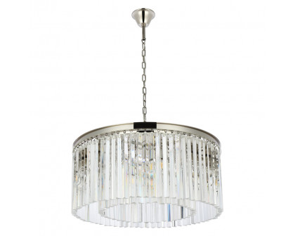 Elegant Crystal Prism 6 Light Round Chandelier - Polished Nickel, L 31.5" (1208D31PN-RC)