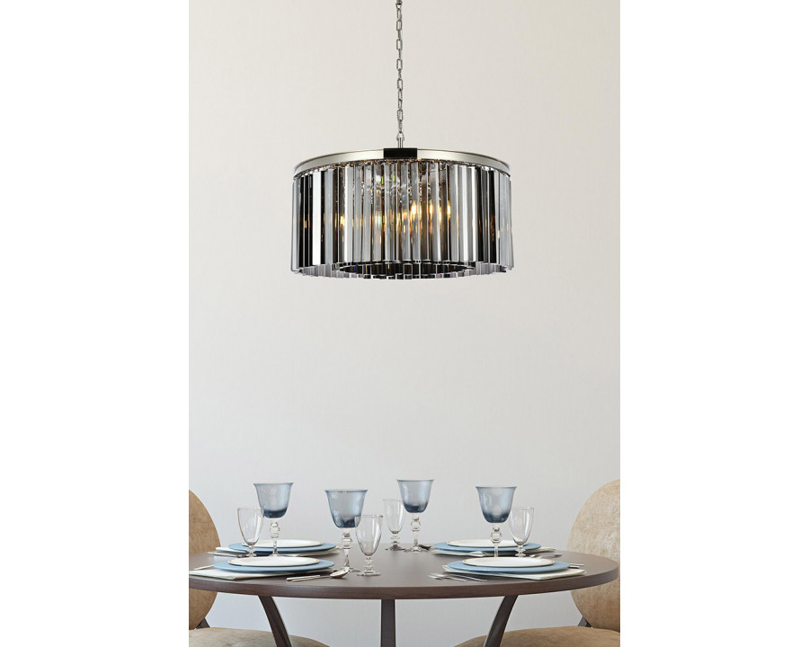 Elegant Crystal Prism 6 Light Round Chandelier - Polished Nickel/Silver, L 31.5" (1208D31PN-SS-RC)