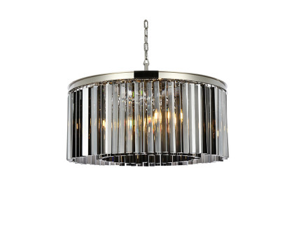 Elegant Crystal Prism 6 Light Round Chandelier - Polished Nickel/Silver, L 31.5" (1208D31PN-SS-RC)