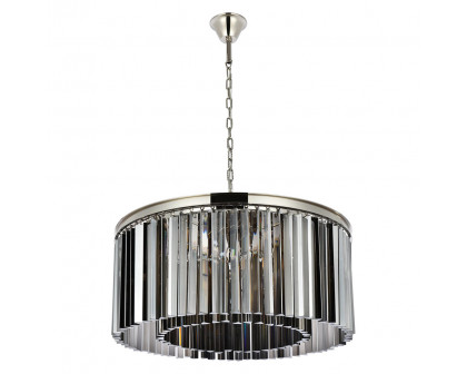 Elegant Crystal Prism 6 Light Round Chandelier - Polished Nickel/Silver, L 31.5" (1208D31PN-SS-RC)