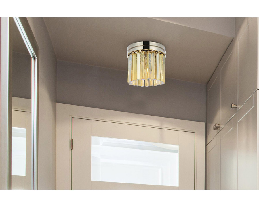 Elegant Crystal Prism 6 Light Flush Mount - Polished Nickel/Gold, L 12" (1208F12PN-GT-RC)