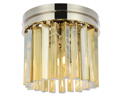 Elegant Crystal Prism 6 Light Flush Mount - Polished Nickel/Gold, L 12" (1208F12PN-GT-RC)