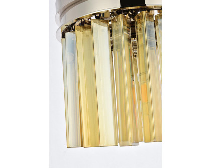 Elegant Crystal Prism 6 Light Flush Mount - Polished Nickel/Gold, L 12" (1208F12PN-GT-RC)