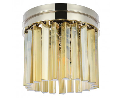 Elegant Crystal Prism 6 Light Flush Mount - Polished Nickel/Gold, L 12" (1208F12PN-GT-RC)