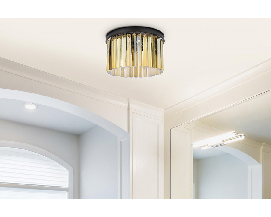 Elegant Crystal Prism 6 Light Flush Mount - Matte Black/Gold, L 16" (1208F16MB-GT-RC)