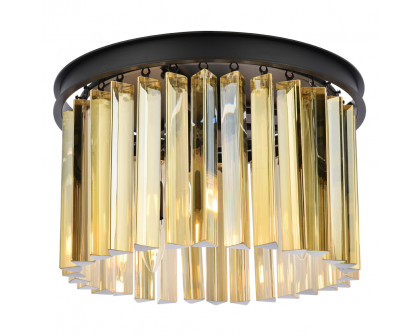 Elegant Crystal Prism 6 Light Flush Mount - Matte Black/Gold, L 16" (1208F16MB-GT-RC)