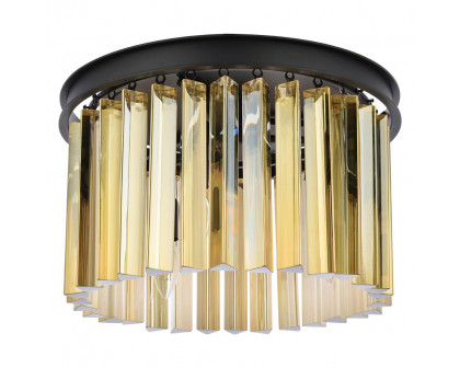 Elegant Crystal Prism 6 Light Flush Mount - Matte Black/Gold, L 16" (1208F16MB-GT-RC)