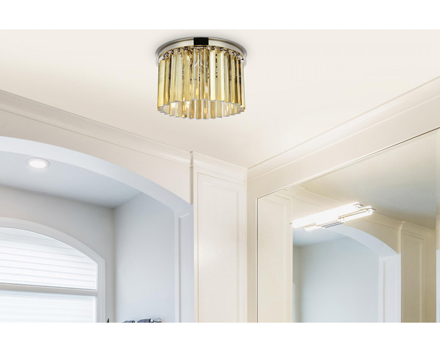 Elegant Crystal Prism 6 Light Flush Mount - Polished Nickel/Gold, L 16" (1208F16PN-GT-RC)