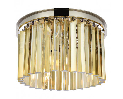 Elegant Crystal Prism 6 Light Flush Mount - Polished Nickel/Gold, L 16" (1208F16PN-GT-RC)