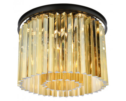 Elegant Crystal Prism 6 Light Flush Mount - Matte Black/Gold, L 20" (1208F20MB-GT-RC)