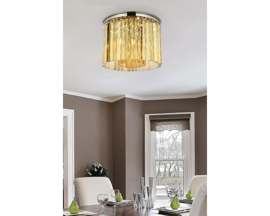 Elegant Crystal Prism 6 Light Flush Mount - Polished Nickel/Gold, L 20" (1208F20PN-GT-RC)